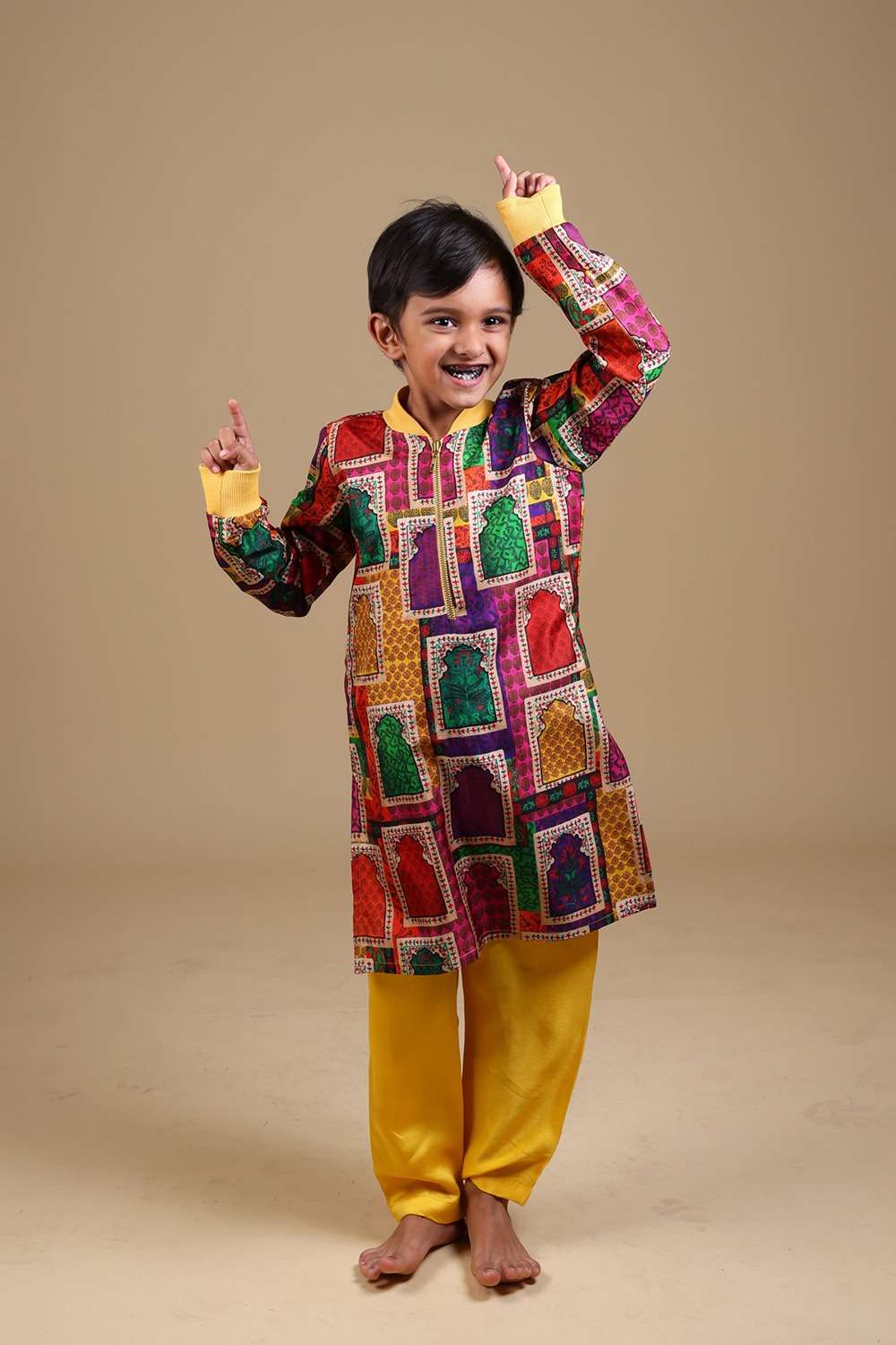 Hand-Embroidered Jharokha Print Twinning Set for Brother  +  Sister image 13