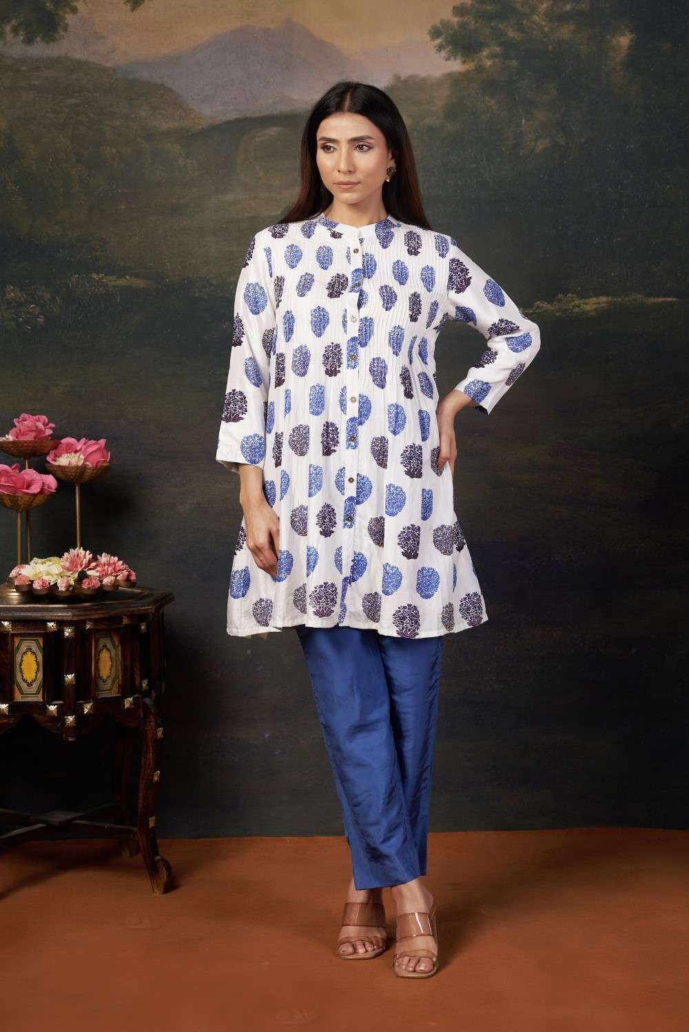 Hand Embroidered Pintuck Kurti With Pant image 1