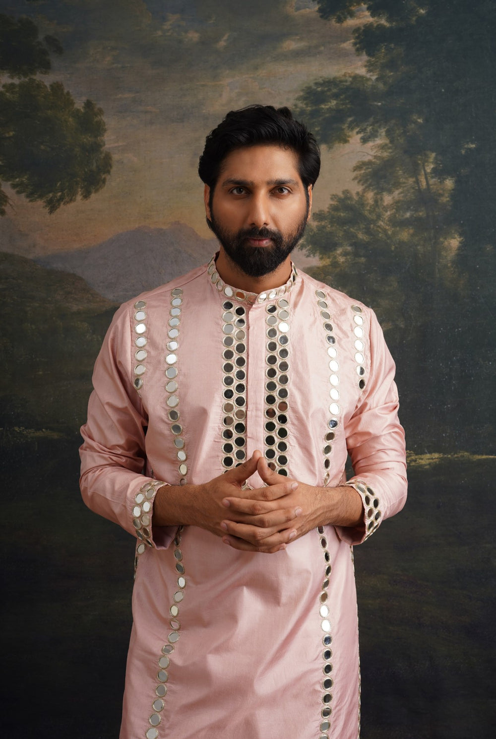 Clay pink full hand embroidered mirror work kurta set image 2