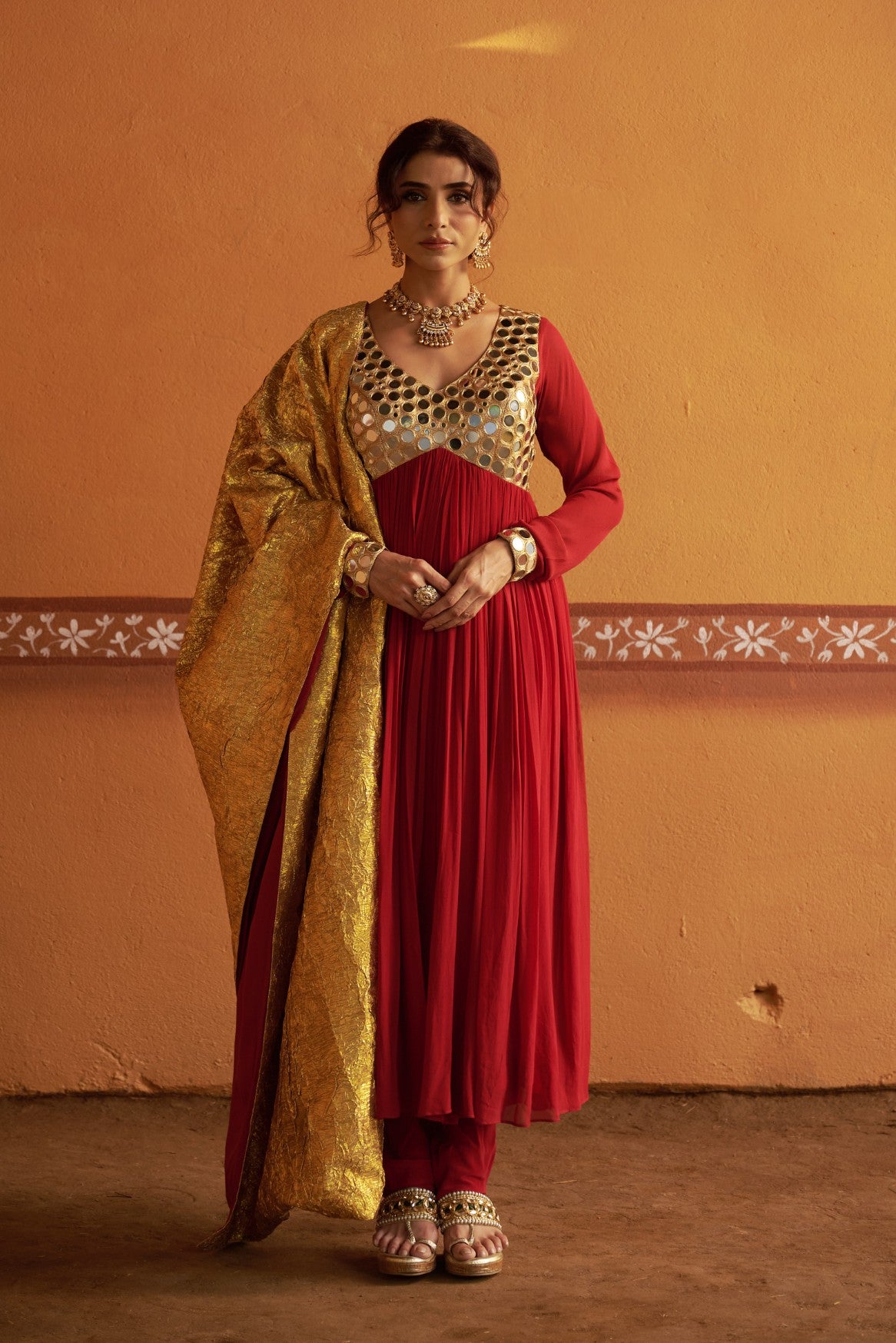 Hand-Embroidered Anarkali with twin dupatta image 3