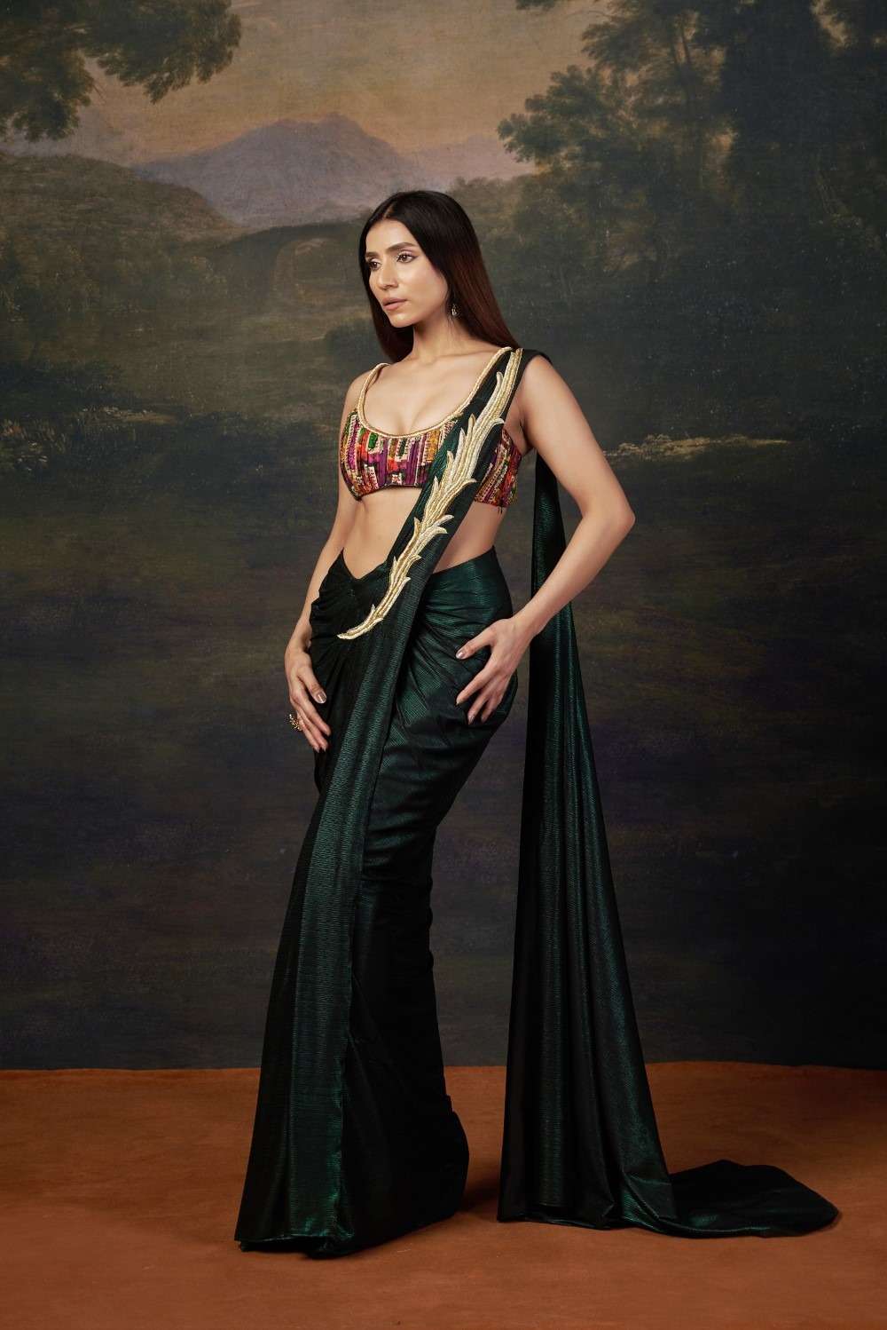 Influencer Gia in our Intricate Handwork Pre-Draped Saree image 2