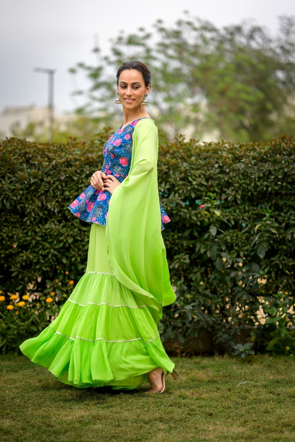 Peblum kurti with gharara, dupatta image 0