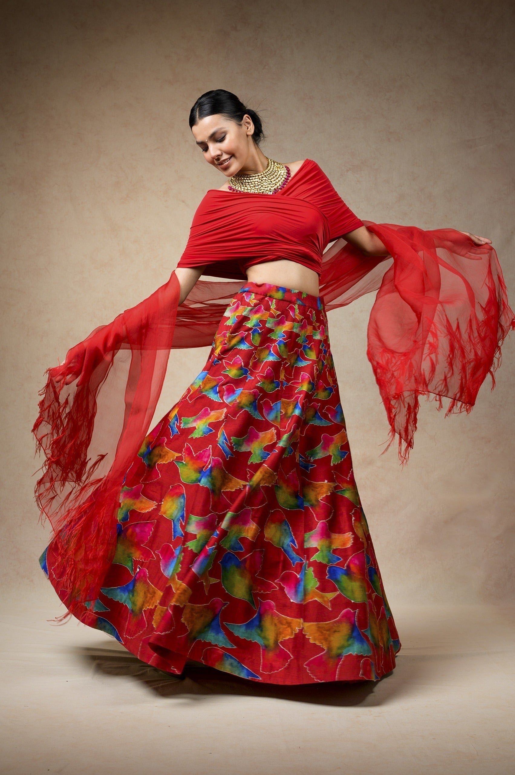 Hand Embroidred Lehenga With Drape Blouse And Feather Dupatta image 1