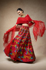Hand Embroidred Lehenga With Drape Blouse And Feather Dupatta image 1