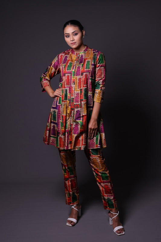 Hand Embroidered Pintuck Kurti With Pants image 1