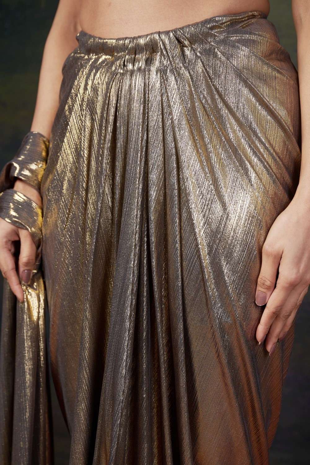 Backless Halter Neck Hand-Embroidered Blouse with Draped Dhoti image 5