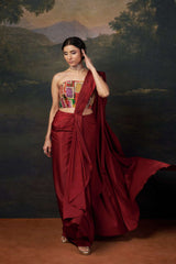 Stylish Strapless Hand-Embroidered Blouse with Pre-Draped Saree image 3