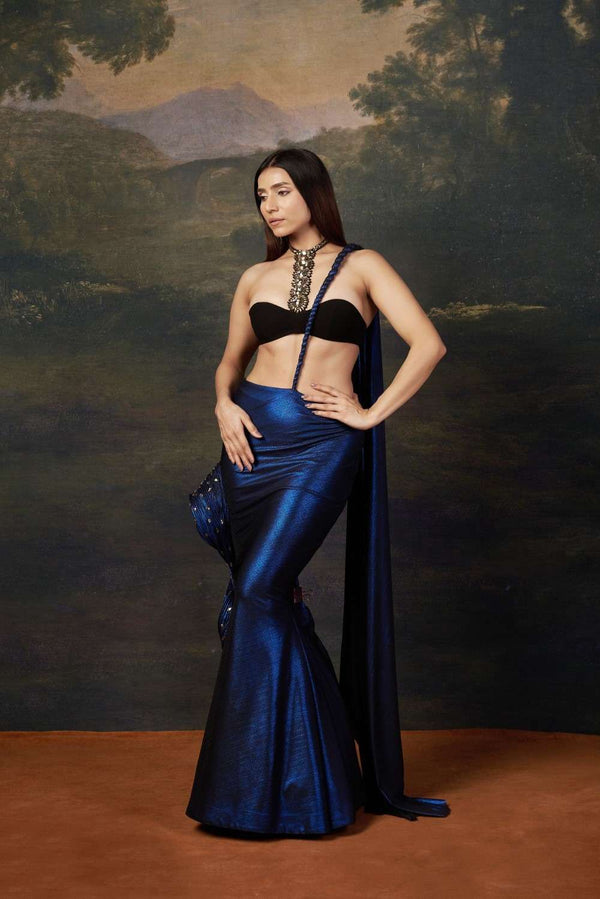 Influencer Sakshi Aggarwal in our Embellished Saree gown with Heavy Swarovski Work image 2