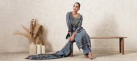 Parwaaz Hand-Embroidered Kurta Set with Pants & Dupatta | Slate Blue | Chanderi & Satin | Women | THETAA