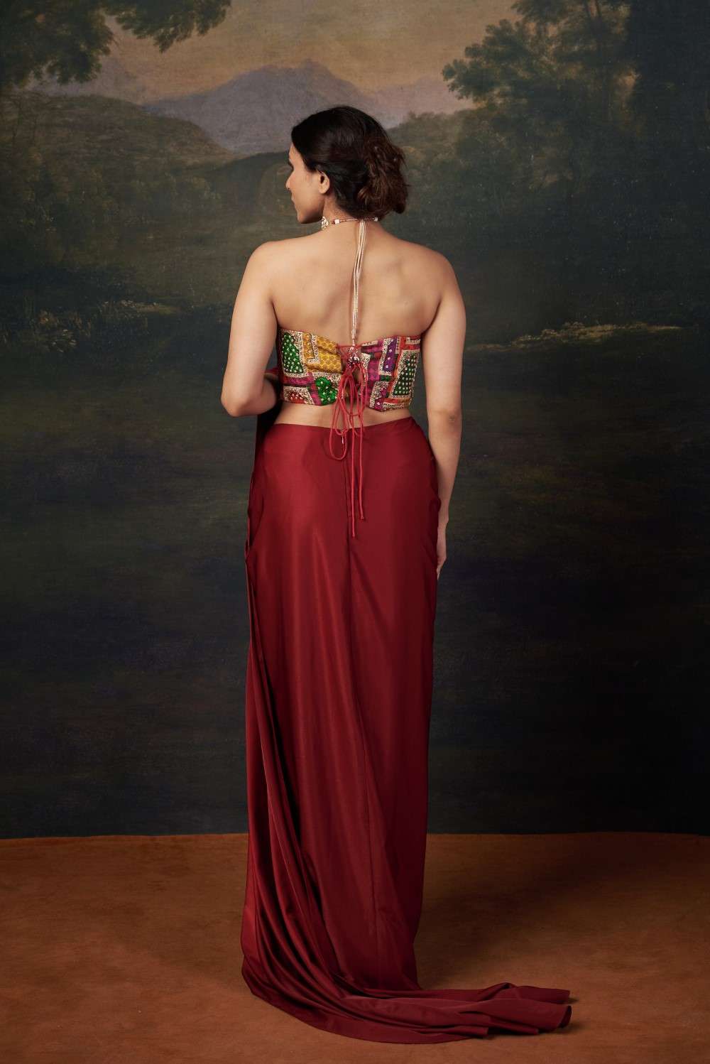 Stylish Strapless Hand-Embroidered Blouse with Pre-Draped Saree image 4