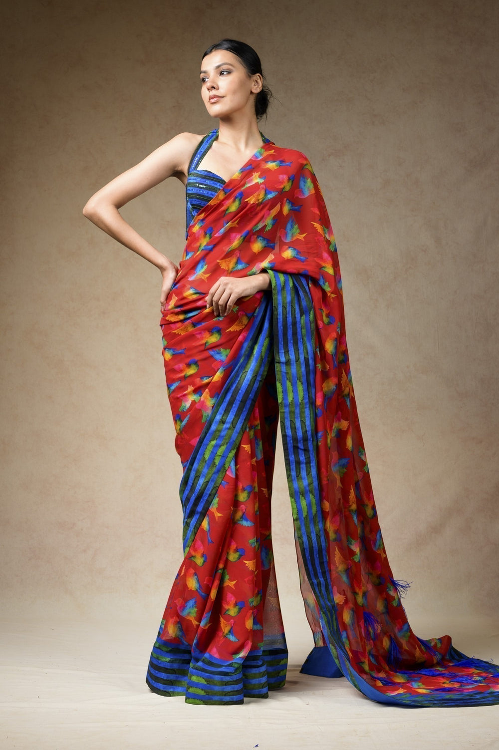 Hand Embroidered Blouse With Saree image 12