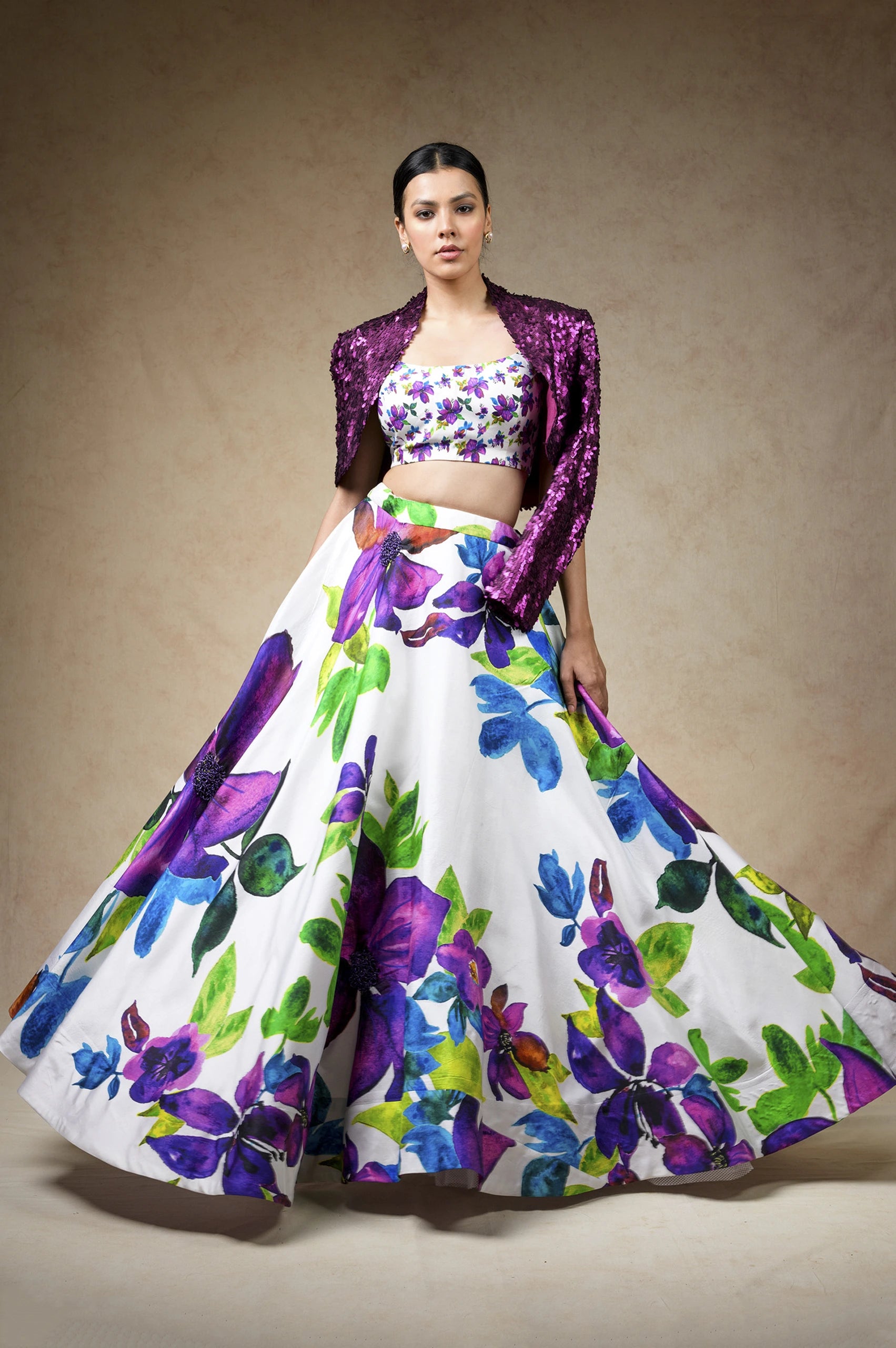 Hand Embroidered Silk Lehenga With Jacket, Blouse image 1