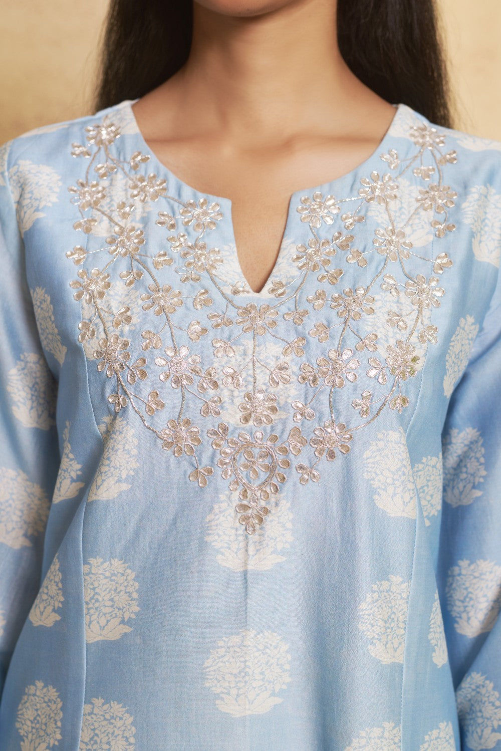 Hand Embroidered Short Anarkali with tulip pant image 6