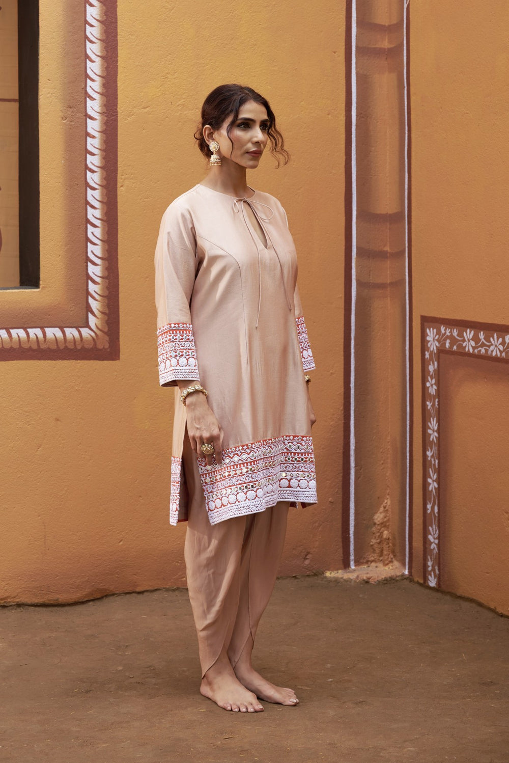 half and half beige kurta with tulip pants image 6