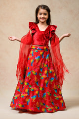 Hand Embroidered Lehenga With Ruffle Blouse And Feather Dupatta image 2