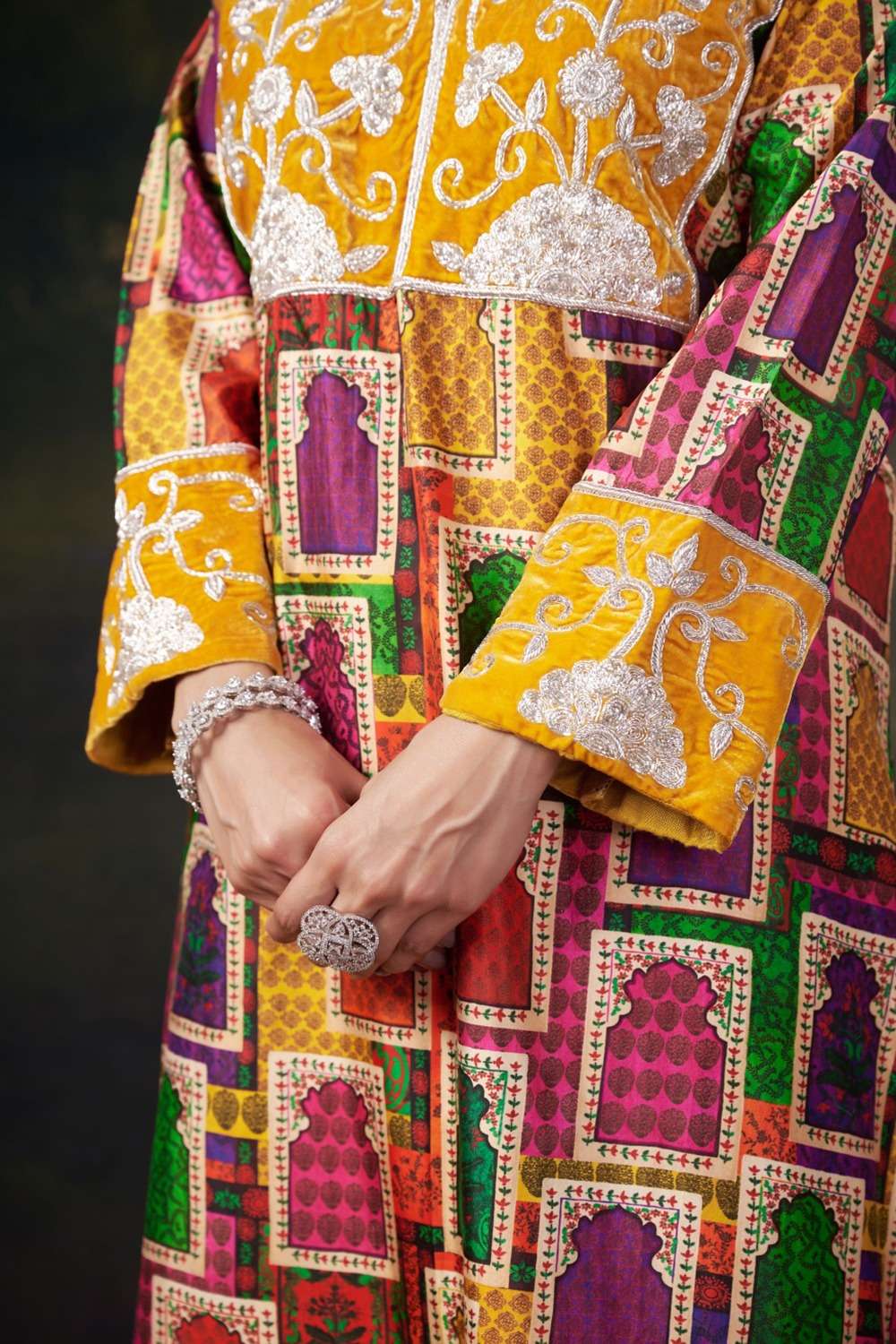 Hand-Embroidered Jharoka Print Yellow Kurta Set image 4