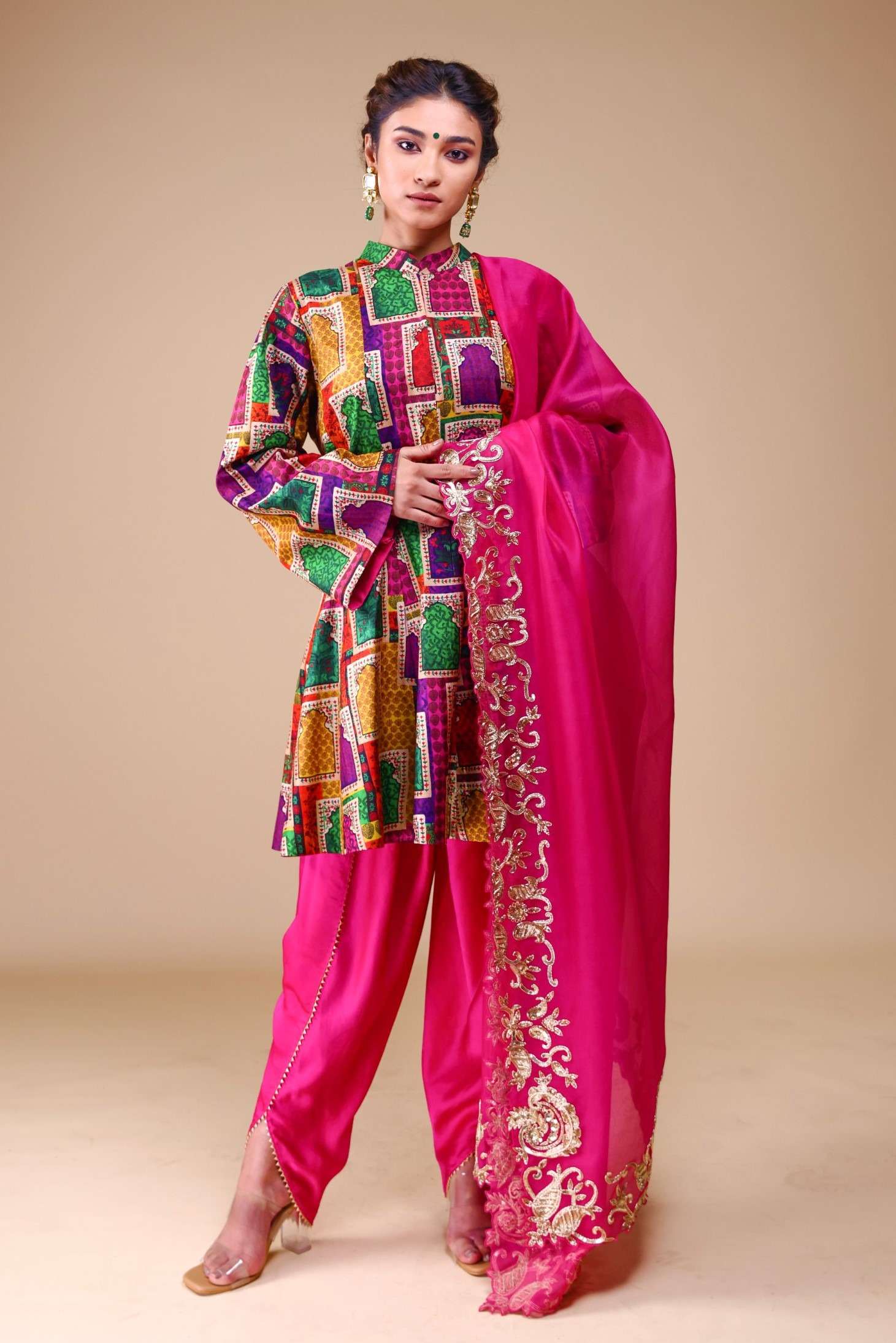 Kalidar Kurti With Tulip Pants And Heavy Hand-Embroidered Zardosi Work Dupatta image 0