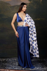Mirror Work Blouse with Pre-Draped Buuti Print Saree image 2