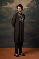 Hand-Embroidered Black Kurta Set image 3