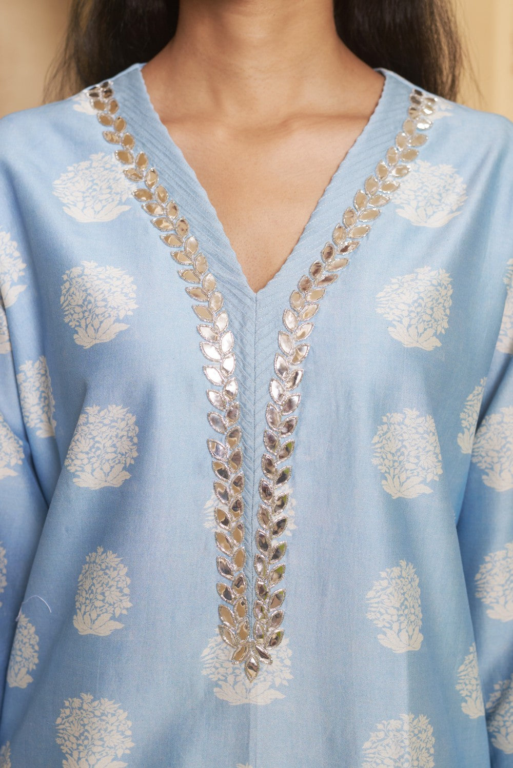 Hand Embroidered leatherite work kurta with pant image 5