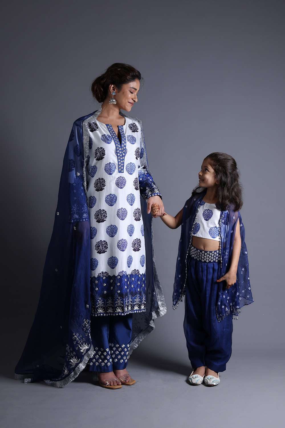 Neeli Buti Zardozi Work  twinning set for Mom + Daughter image 0