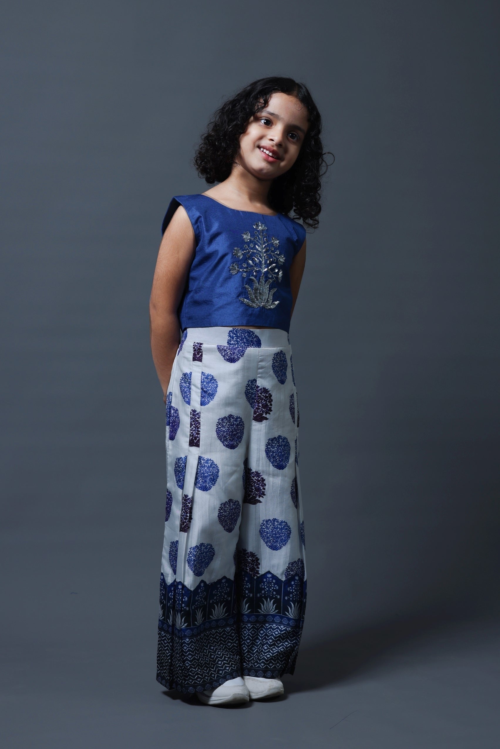 Hand Embroidered Crop Top With Pleated Pants image 0