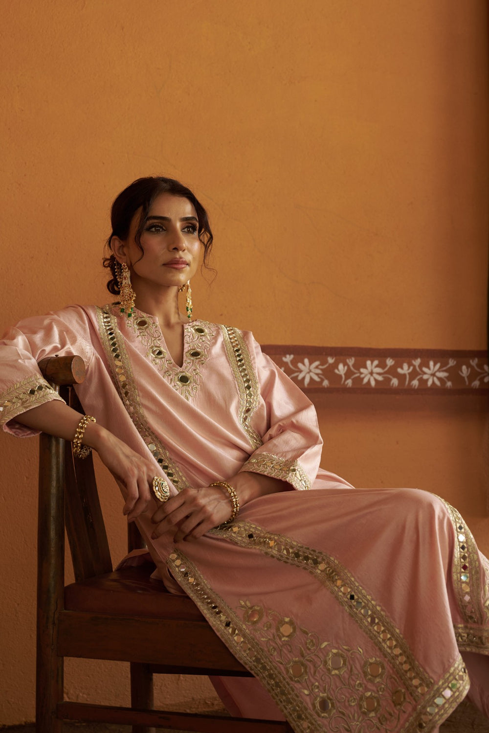 Mirror work jari princess line kurta set image 2