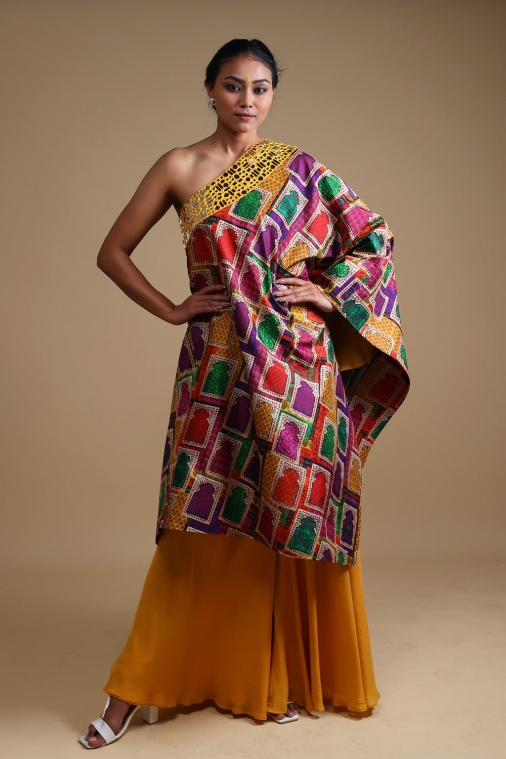 Actor Kishori Shahane (Kaku) in our Hand Embroidered Off Shoulder With Sharara image 4