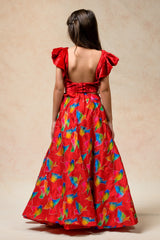 Hand Embroidered Lehenga With Ruffle Blouse And Feather Dupatta image 3