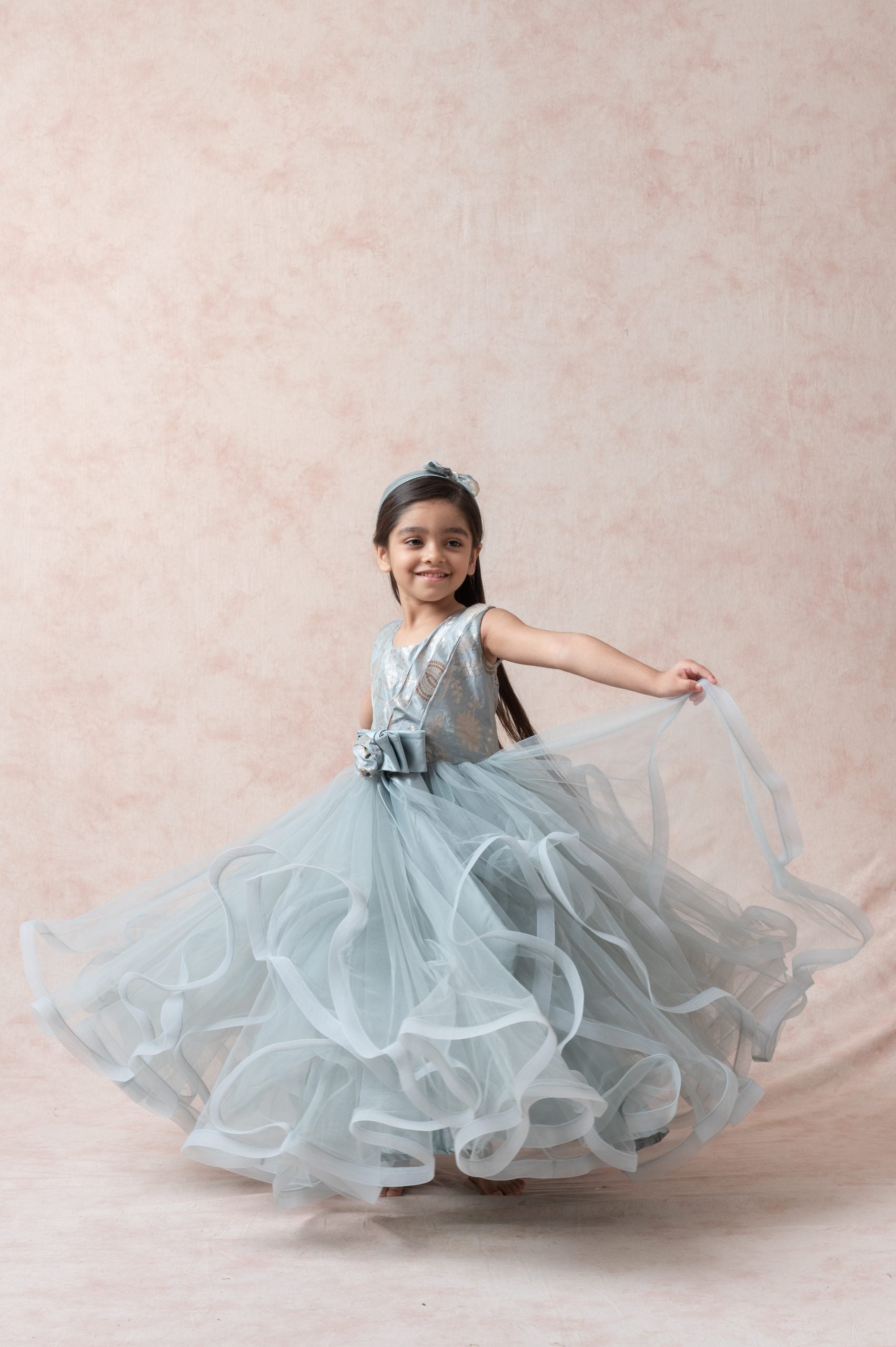 Brocade silk ruffle gown image 1