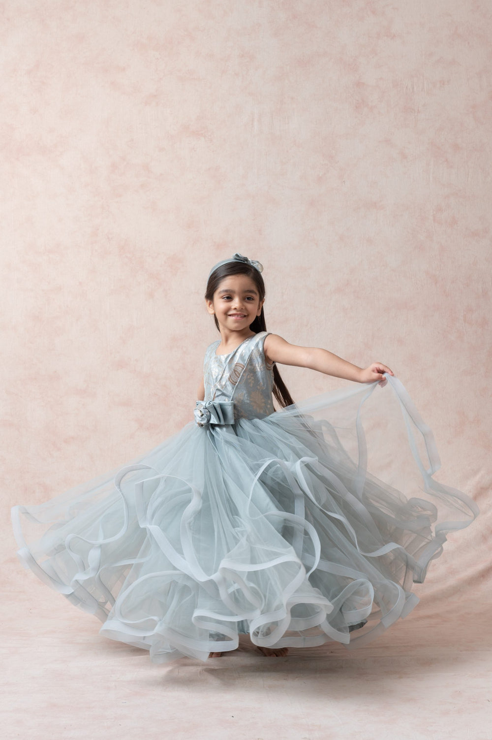 Brocade silk ruffle gown image 1