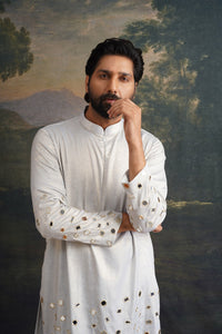 Silver ash Hand-Embroidered Mirror Work Kurta Set image 3