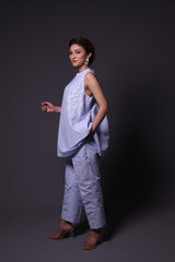 Blue and White Stripes Coord Set with Embroidery image 3