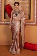 Aabha - Beige & Gold Sun Ray Mirror Work Hand-Embroidered Saree Set