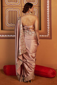 Aabha - Beige & Gold Sun Ray Mirror Work Hand-Embroidered Saree Set