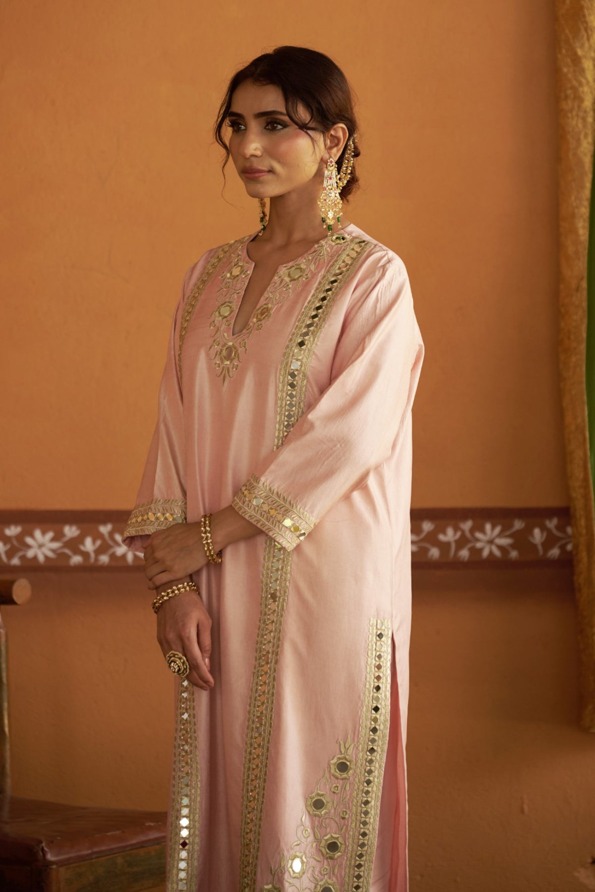 Aabha Antique Gold Embroidered A-Line Kurta Set