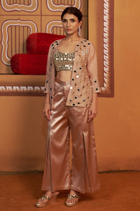 Aabhran Mirror Work Embroidered Jacket With Pleated Pant Set