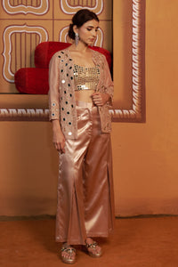 Aabhran Mirror Work Embroidered Jacket With Pleated Pant Set