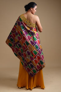 Hand-Embroidered Yellow Off-Shoulder Mirror Work Kurta with Sharara