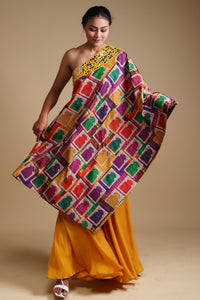 Hand-Embroidered Yellow Off-Shoulder Mirror Work Kurta with Sharara