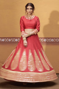 Agni - Red Mirror Work Embroidered Kalidar Lehenga Set