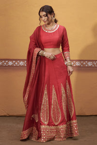 Agni - Red Mirror Work Embroidered Kalidar Lehenga Set