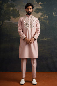 Agrah Burnt Pink Hand Embroidered Mirror Work Kurta With Matching Pyjama