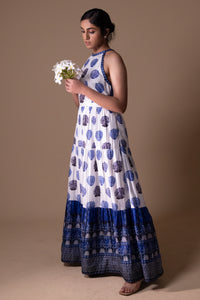 Anika - Blue digital printed tiered maxi dress
