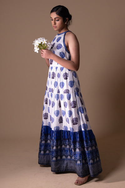 Anika - Blue digital printed tiered maxi dress