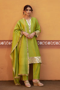 Aranya Green Chanderi Silk Mirror Work Kurta Set