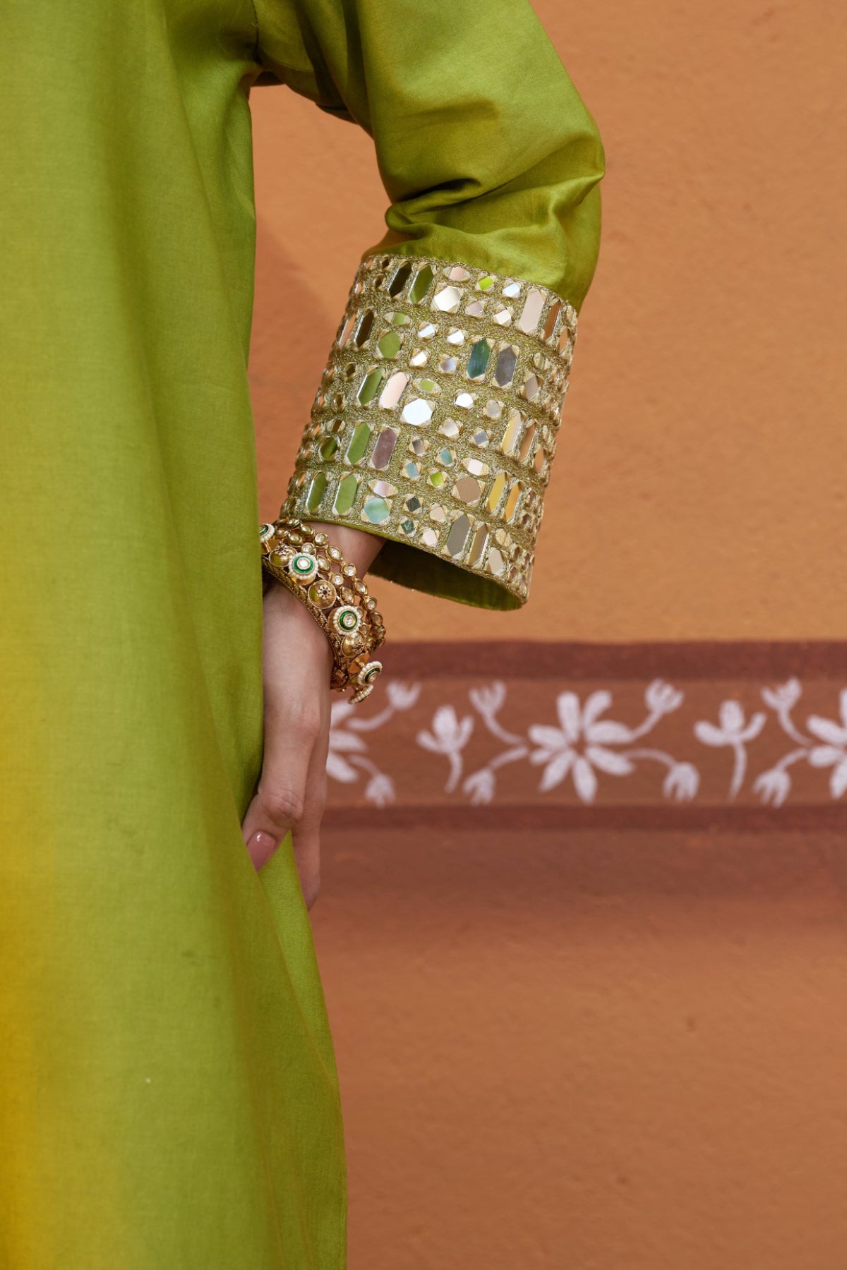 Aranya Green Chanderi Silk Mirror Work Kurta Set
