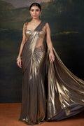 Hemali - Gold Heavy Hand-Embroidered Blouse With Pre-Draped Saree