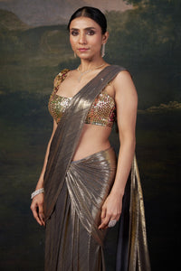 Hemali - Gold Heavy Hand-Embroidered Blouse With Pre-Draped Saree
