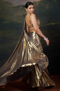 Hemali - Gold Heavy Hand-Embroidered Blouse With Pre-Draped Saree